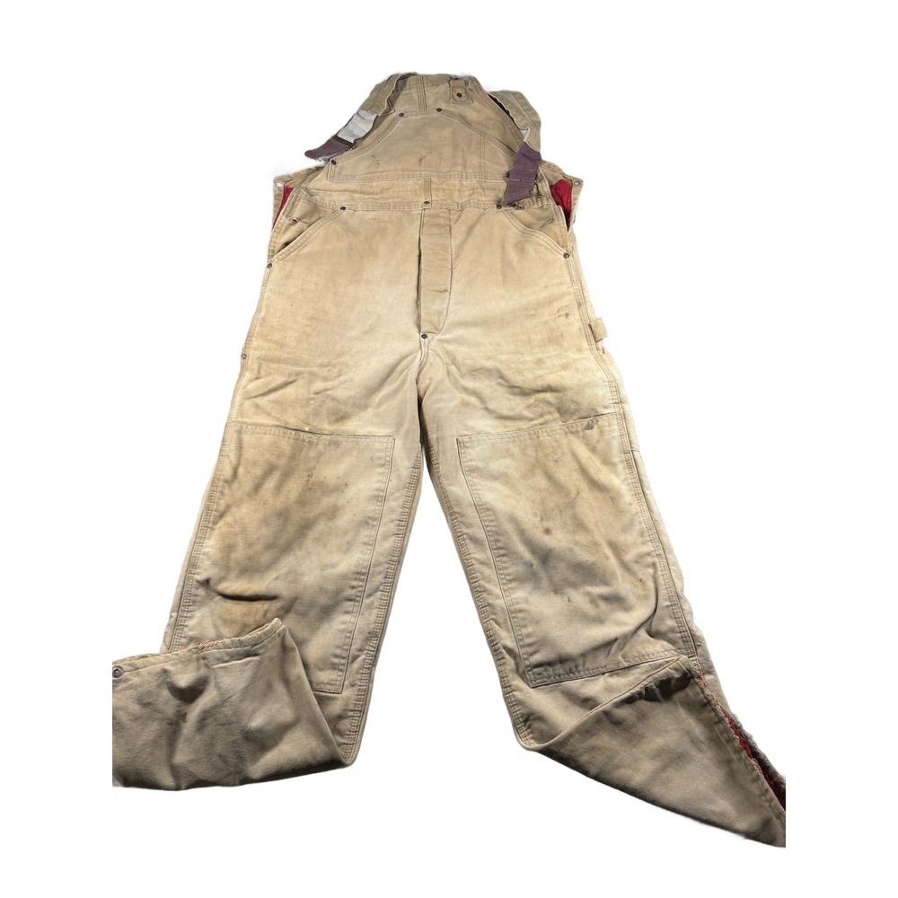 Vtg Carhartt Bib Overalls Made in USA Double Knee Red Lined Grunge Workwear